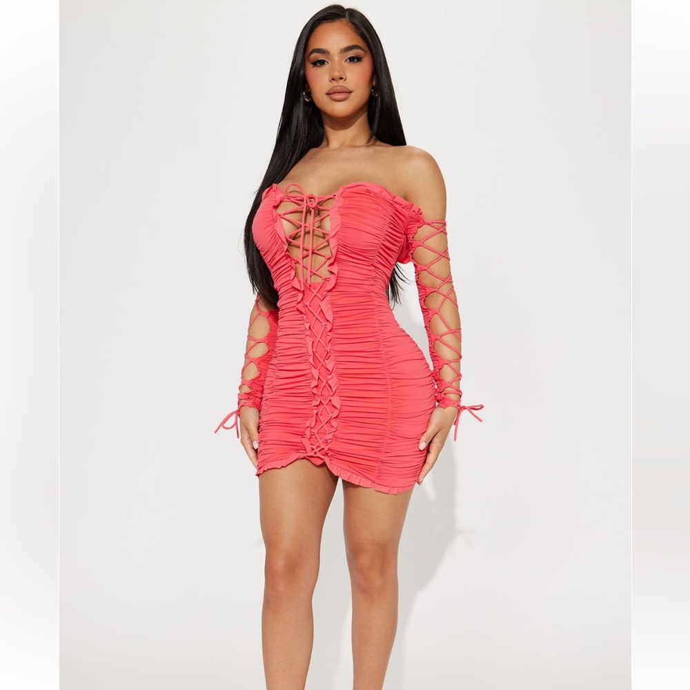 Coral lace up dress